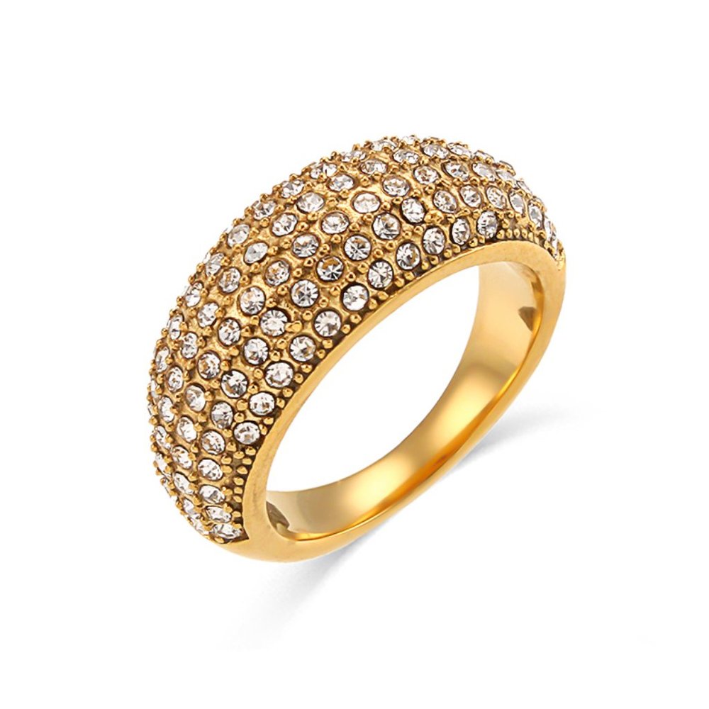 Luxury Micro Pave Zircon Designer 18K Gold Plated Ring Stainless Steel